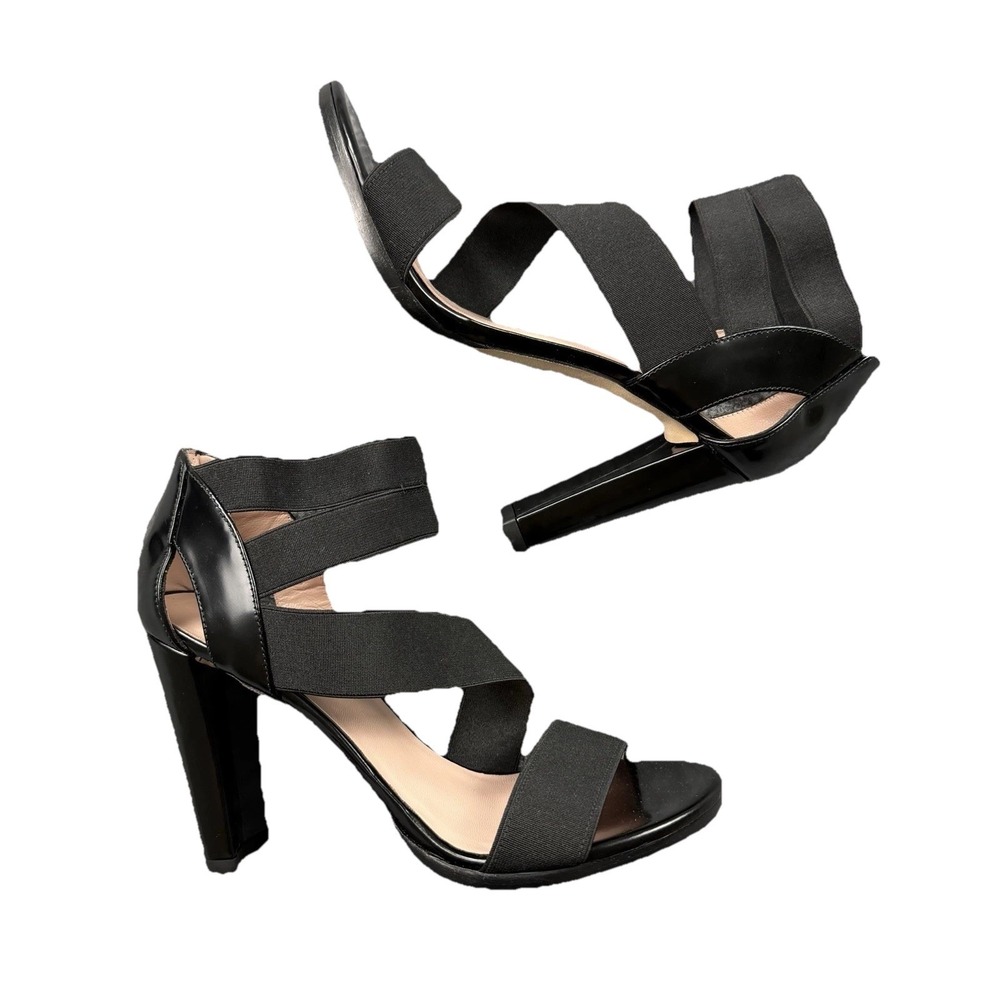 Stuart Weitzman Black‎ Patent Leather Elastic Strap Heels Size 7M